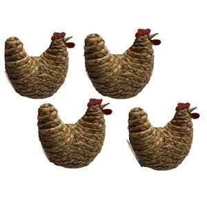 Target Bullseye Braided Straw Hen Figurine 2023 Farmhouse Easter Décor 4 Pk
